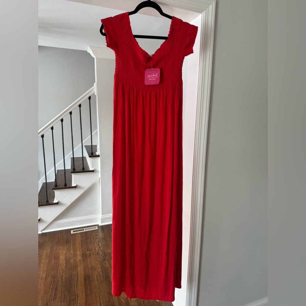 Isabel Maternity Red Off the shoulders Dress Medium NWT